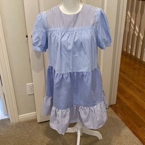 Tuckernuck Pomander Place Quinn Tiered Mini Dress Tunic Blue Stripe Size M